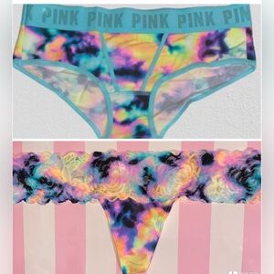 2 Victoria’s Secret Pink panties VS PINK hipster panty pink thong bundle tie dye